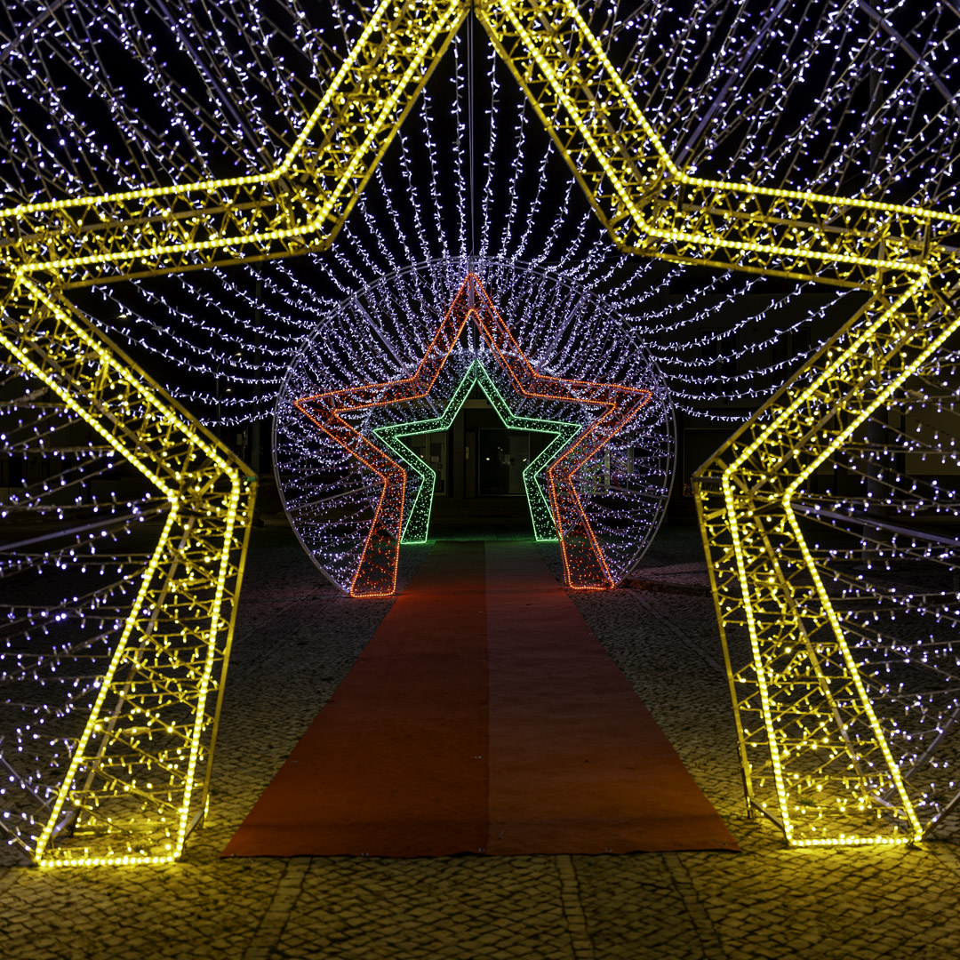 Sagres, Vila do Bispo, Portugal, notturna, luci natalizie